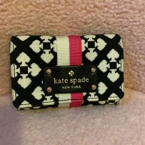 Kate Spade Black and White Card Holder with Pink Stripe
